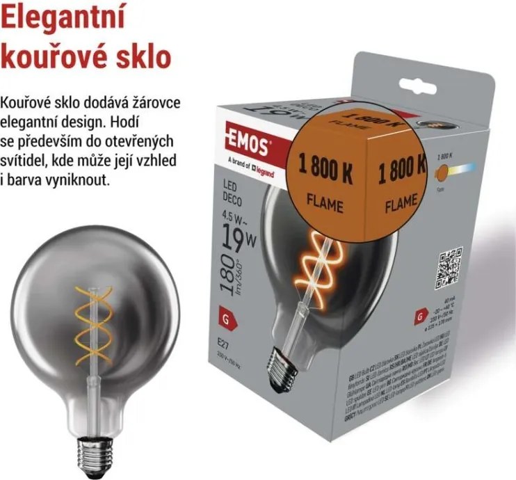 LED žiarovka DECO dymová G125 teplá biela