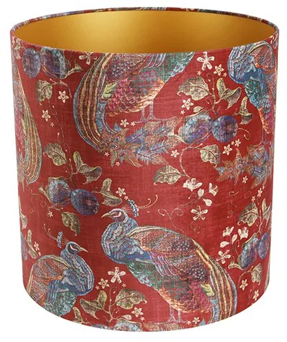 Zamatový tienidlo červený s motívom páva 40/40/40 vnútri zlatý