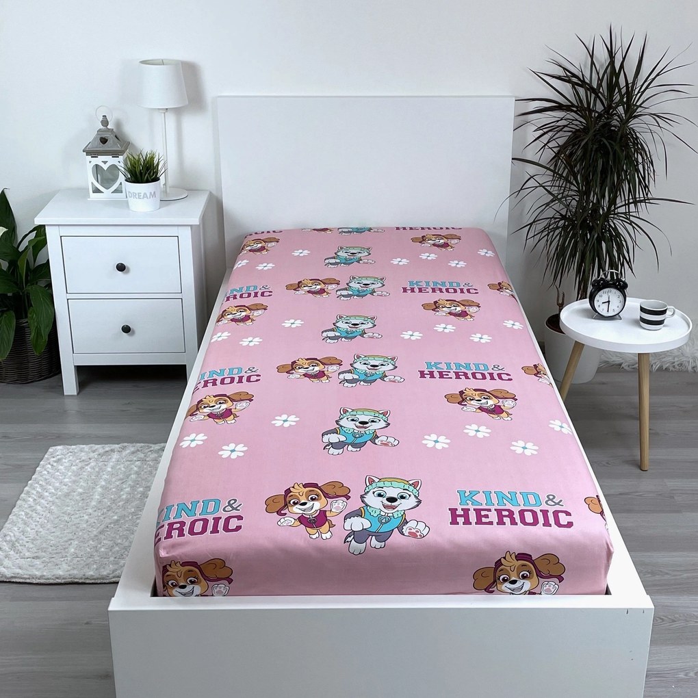 Jerry Fabrics Bavlnená napínacia prestieradlo 90x200 + 25 cm - Labková patrola "PP475 Heroic"