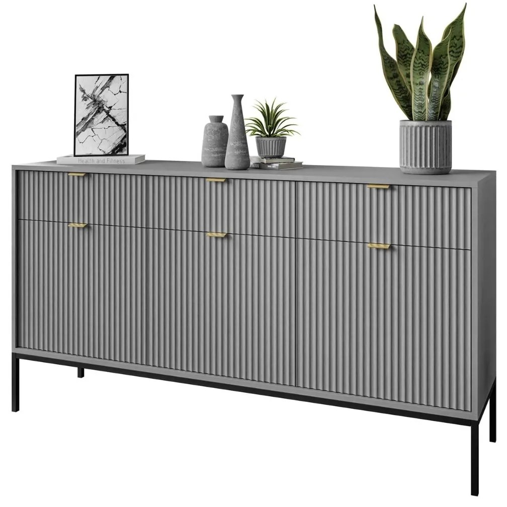 KOMODA VIGGO ŠEDÁ + ČIERNY PODSTAVEC 154 cm