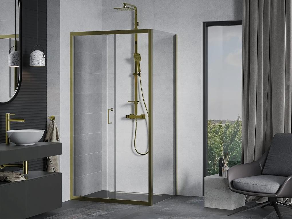 Mexen Apia sprchovací kút s posuvnými dverami 110 (dvere) x 90 (stena) cm, 5mm číre sklo, zlatý profil, 840-110-090-50-00