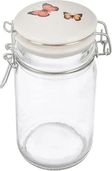 Sklenená dóza s keramickým viečkom a klipovým uzáverom JAR motýľ 0,25 l