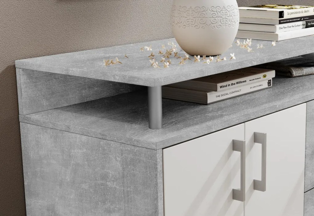 Komoda Drift, šedý betón/biela