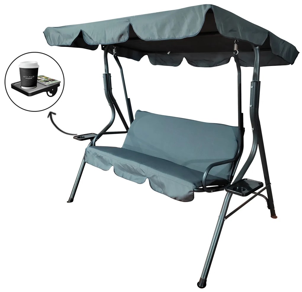 Záhradná hojdačka 170x110x153cm - antracit s podstavcami na nápoj