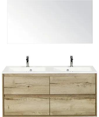 Kúpeľňová zostava Sanox Porto 120 cm mramor zrkadlo 4 zásuvky dub svetlý