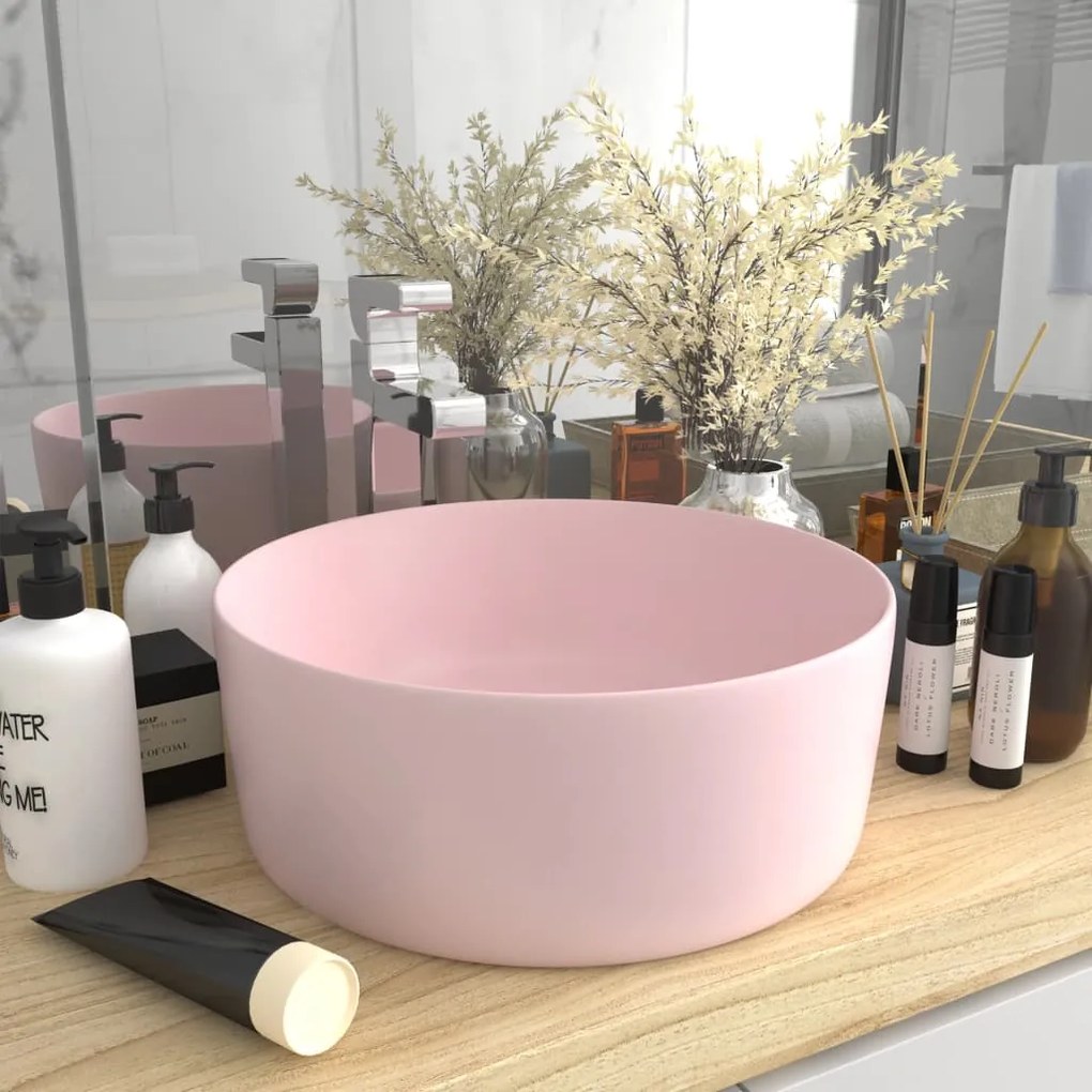 Luxusné umývadlo, okrúhle, matné ružové 40x15 cm, keramika