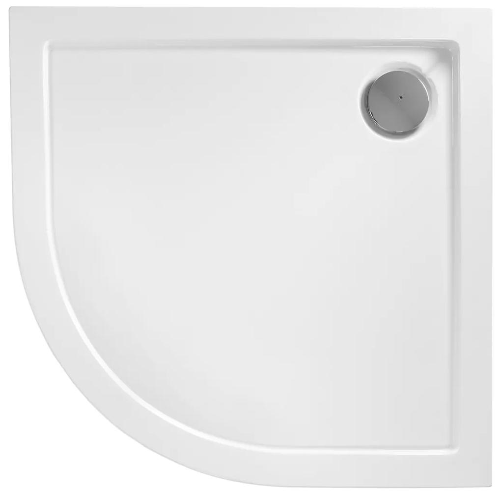 Rea Look, akrylátová štvrťkruhová sprchová vanička 100x80x6 cm + chrómový sifón, ľavá, biela, REA-K7909