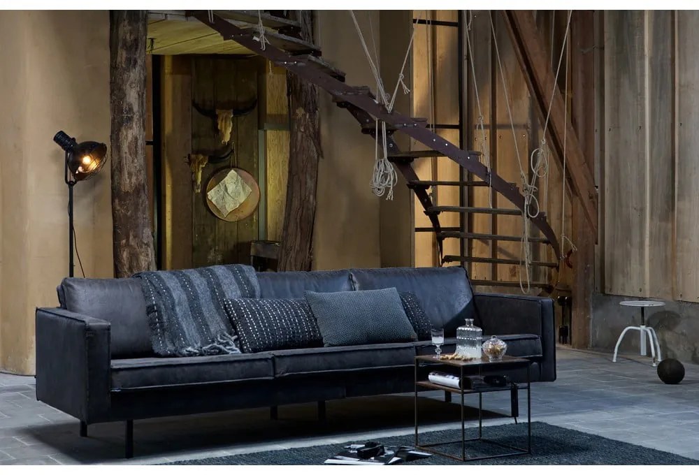 Čierna pohovka z imitácie kože 277 cm Rodeo – WOOOD