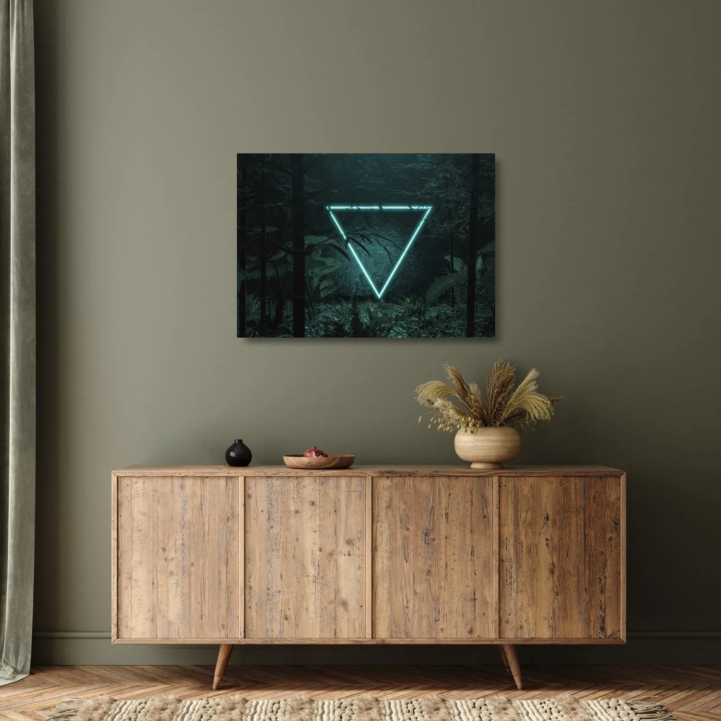 Sklenený obraz - Neónový trojuholník v jungli (70x50 cm)