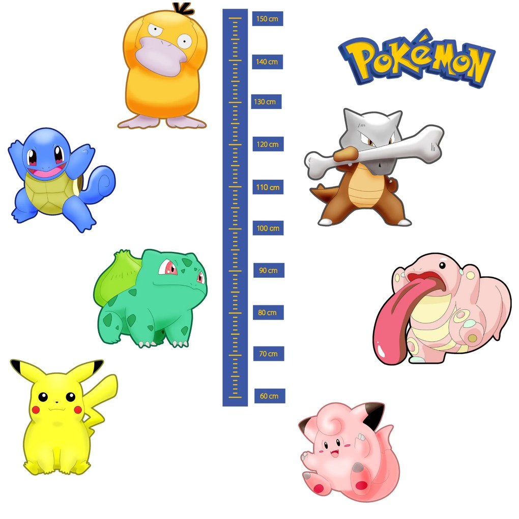 PIPPER. Textilná nálepka na stenu "Detský meter - Pokemón"