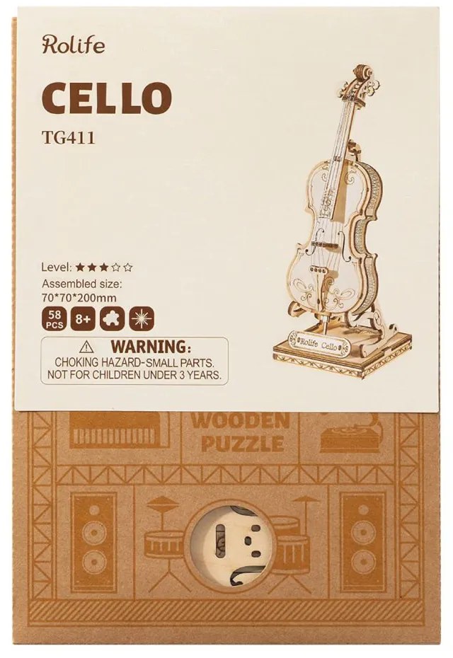 Robotime drevené 3D puzzle Violončelo 58 ks