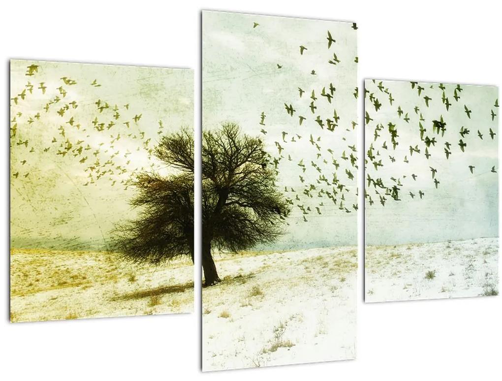 Obraz - Maľovaný kŕdeľ vtákov (90x60 cm)