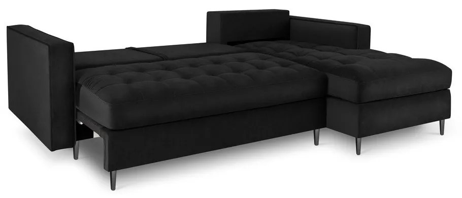 Čierna zamatová rozkladacia rohová pohovka Milo Casa Santo, pravý roh