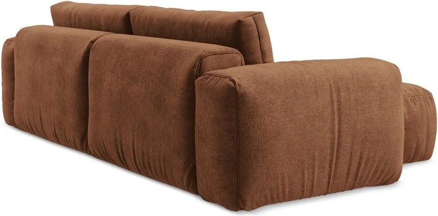 Ženilková rozkladacia rohová pohovka v terakotovej farbe (ľavý roh/s leňoškou) Kuki – Makamii