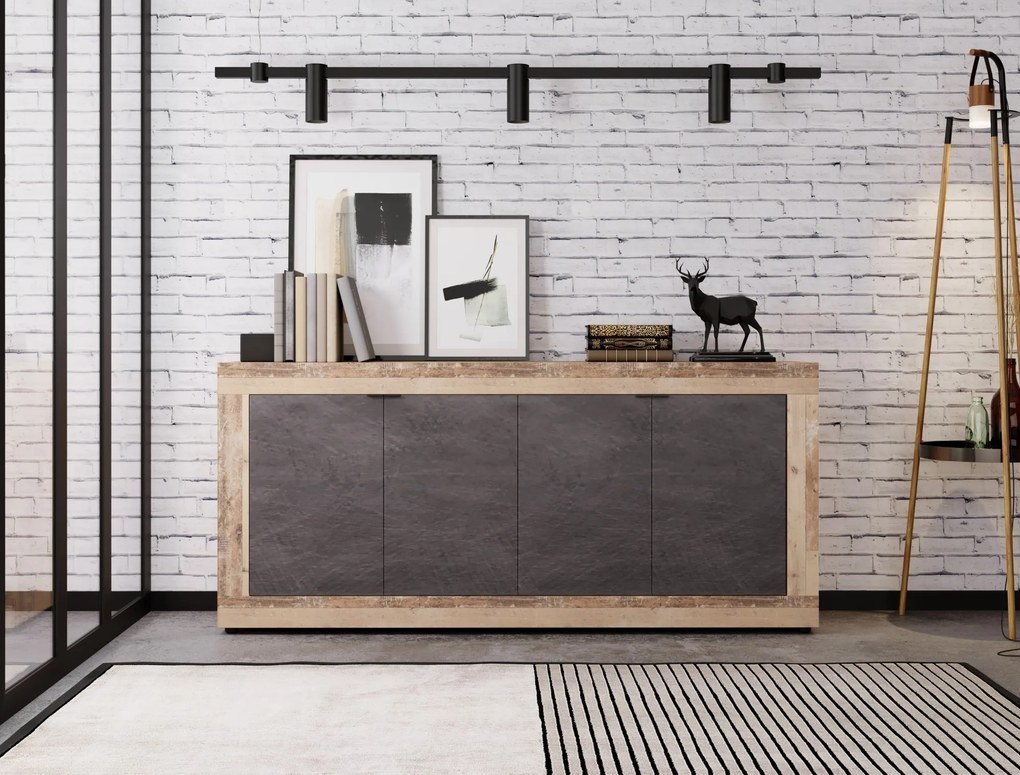 Komoda Lunea 180 cm šedá/dub Matera světlý