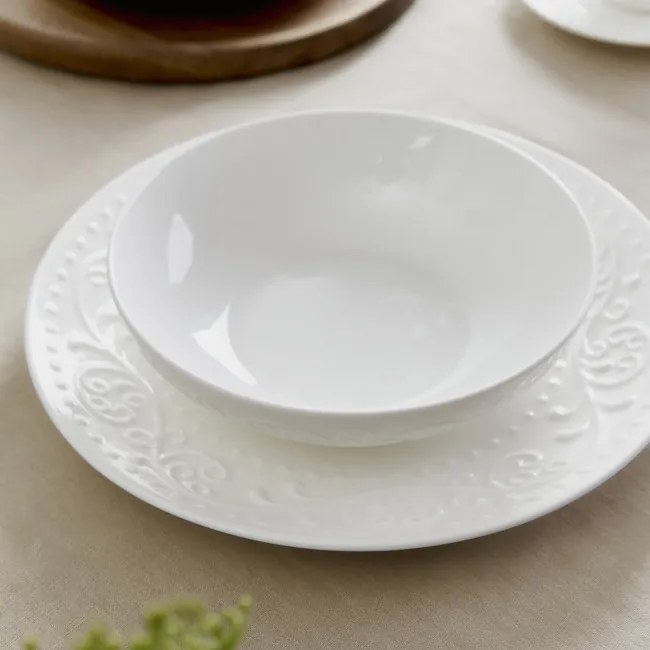 Hlboký tanier SYLIA biely s ornamentom SS23 844022