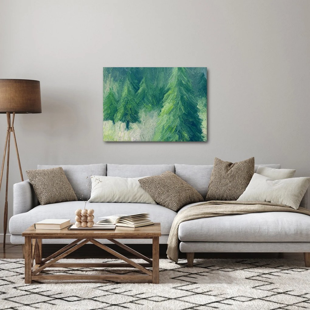 Obraz - Maľované ihličnany (70x50 cm)