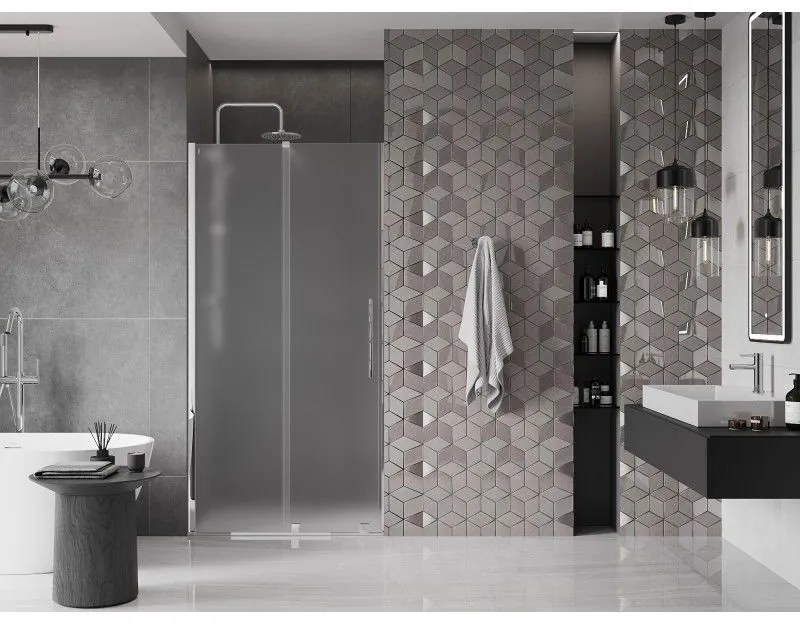 Mexen Velar, posuvné sprchové dvere do otvoru 90 cm, 8mm sklo námraza, chrómová, 871-090-000-31-01