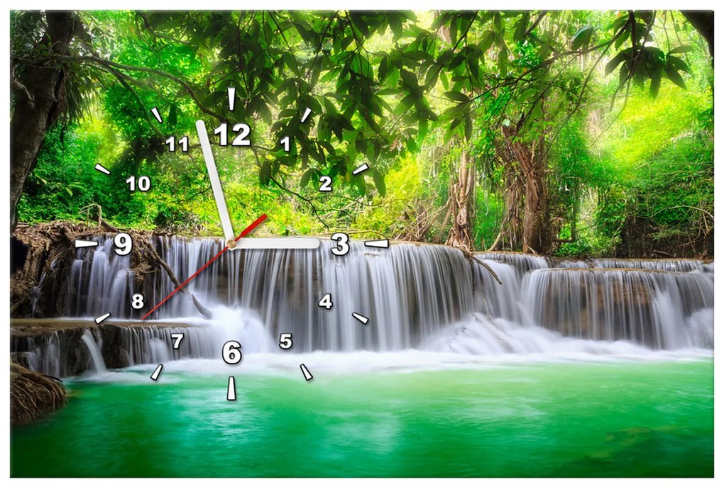 Gario Obraz s hodinami Thajsko a vodopád v Kanjanaburi Rozmery: 40 x 40 cm