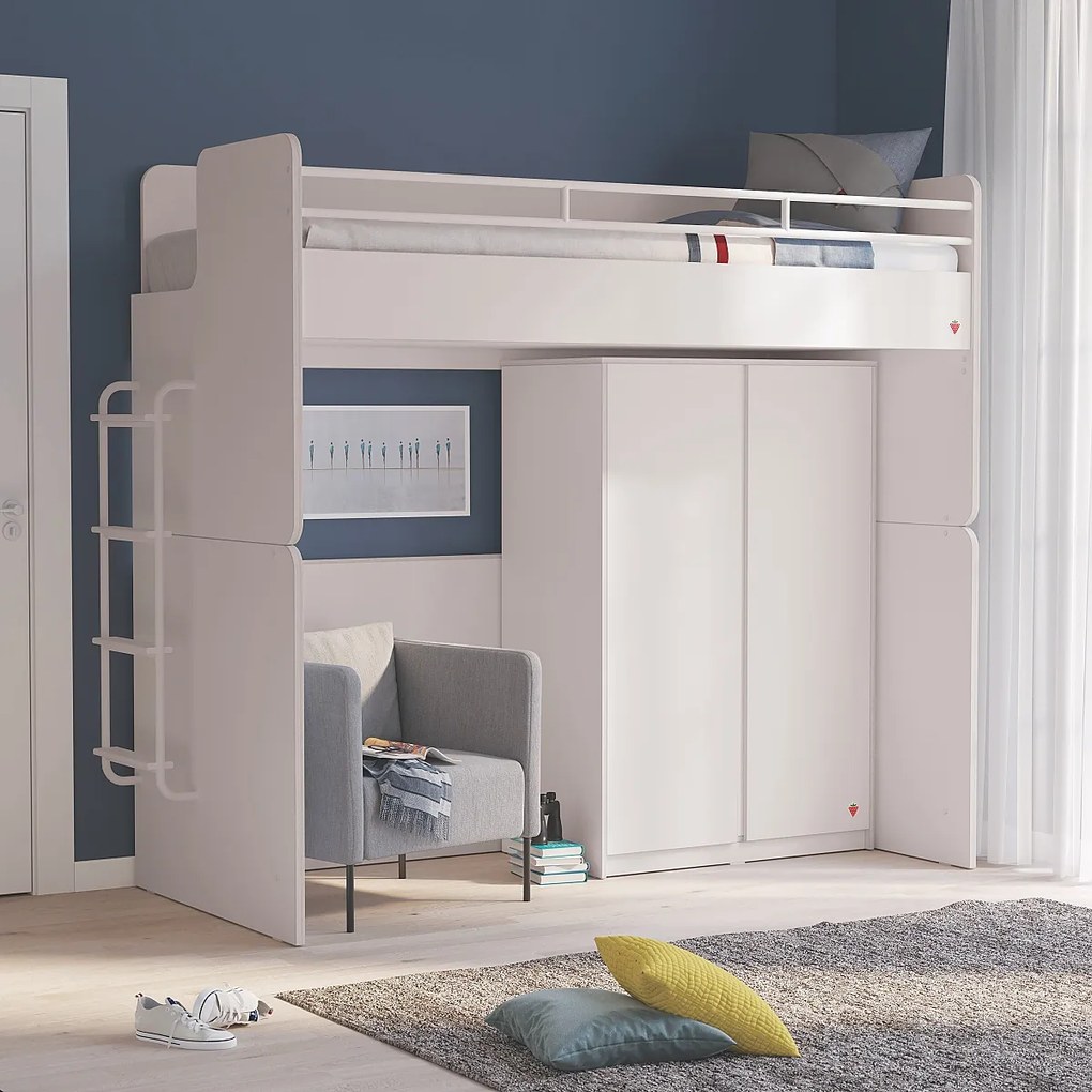 Vyvýšená posteľ s rebríkom Pure Modular - biela