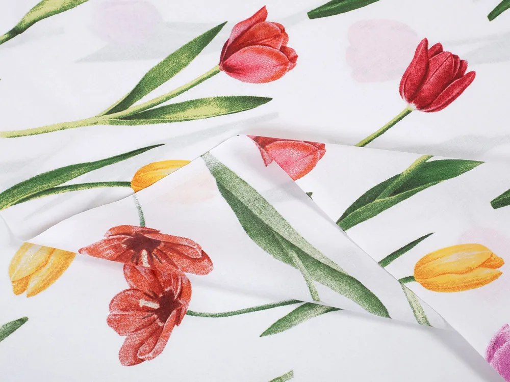 Bavlnená látka/plátno Sandra SA-506 Tulipány na bielom - šírka 220 cm