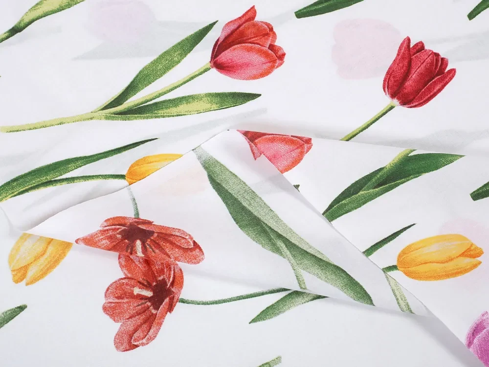 Biante Bavlnený záves Sandra SA-506 Tulipány na bielom 140x230 cm