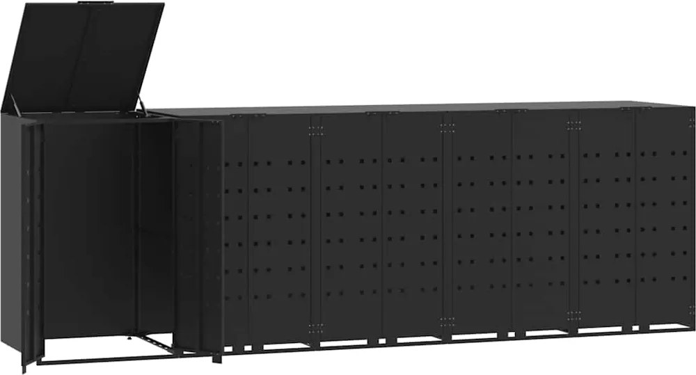 vidaXL Úložisko na 5 koše na kolieskach čierne 345x79x117 cm oceľ