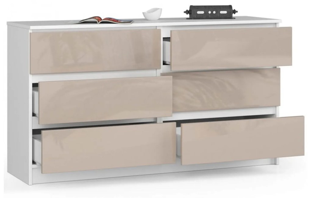 Komoda K140 6SZ biela/cappuccino lesk