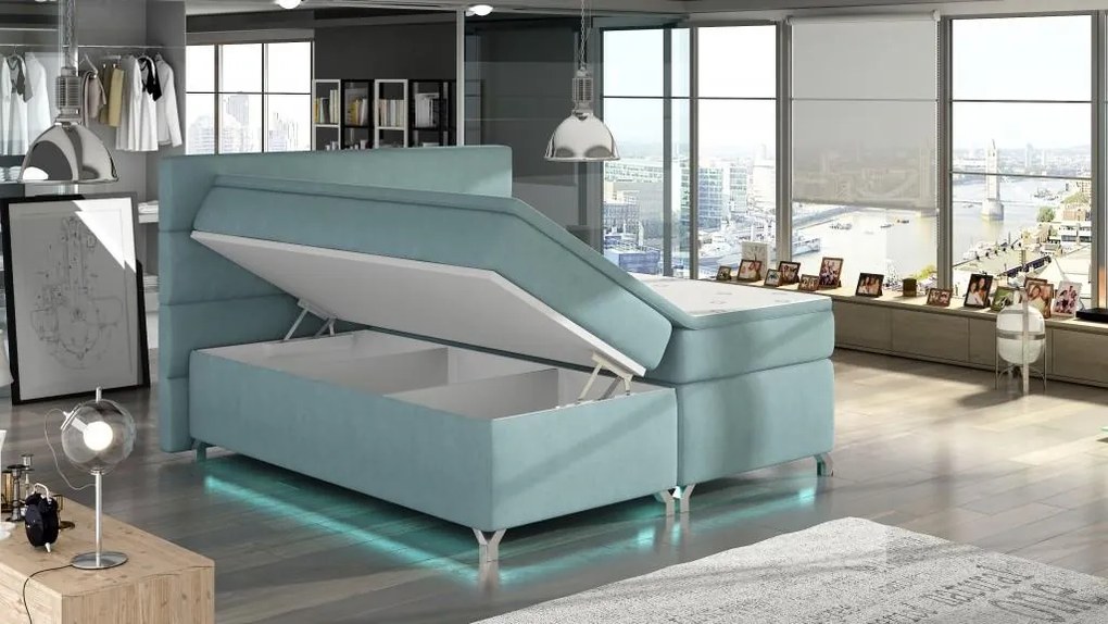 Posteľ Boxspring Amadeus + LED 200x180, šedá (koženka - bao 10)