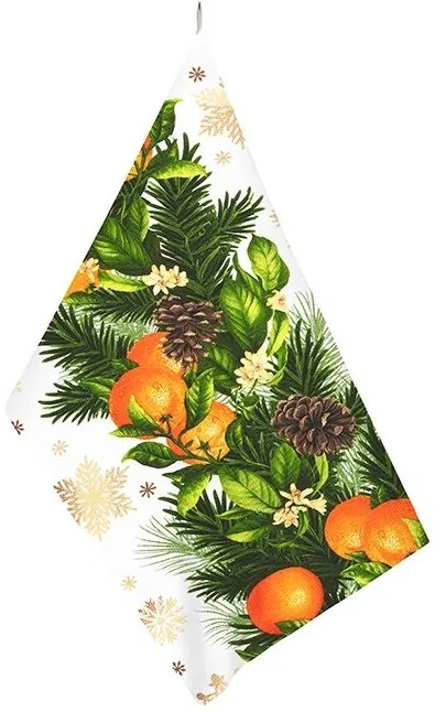 Kuchynská utierka 50x60cm s vianočným motívom ihličia a pomaranča