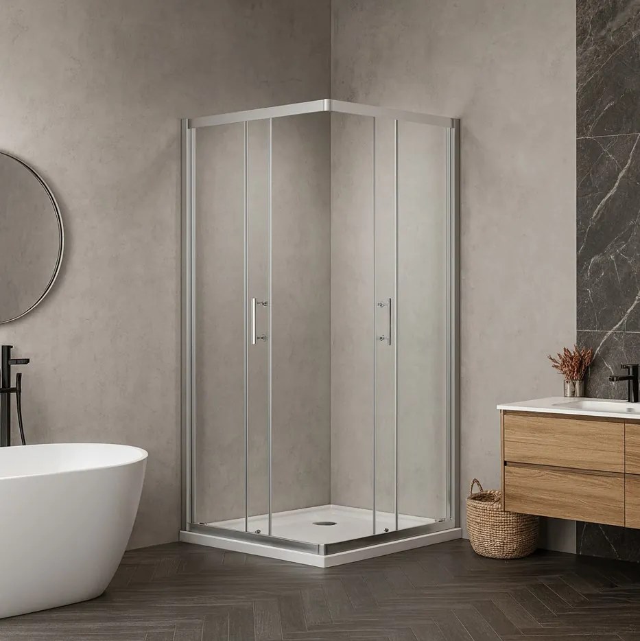 Erga Tucson, sprchový kút s posuvnými dverami 130(dvere) x 130(dvere) x 190 cm, 6mm číre sklo, chrómový profil, ERG-S02-TUCSON-D130D130-CL-CR