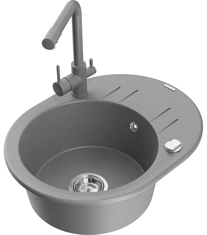 Mexen Kevin, drez granitový 586x458x190 mm, 1-komorový a šedá Duero batéria, šedá, 6517-71-671600-71