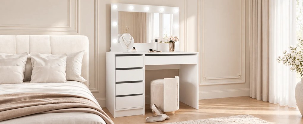 TOALETNÝ STOLÍK ANETT II BIELY MATNÝ + ZRKADLO LED 110 cm
