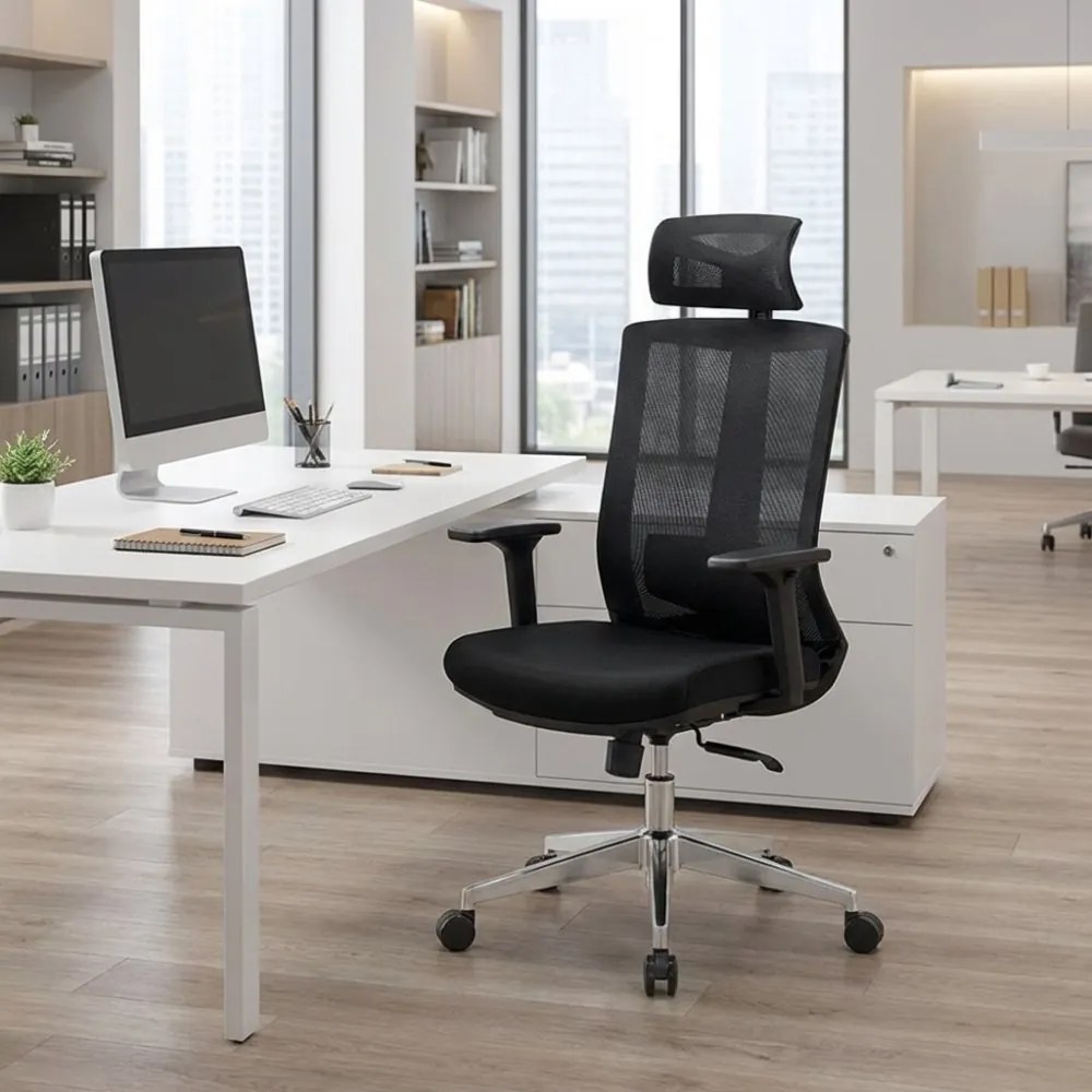 Kancelárska ergonomická stolička Neoseat SABRINA — sieť / látka, čierna, nosnosť 150 kg