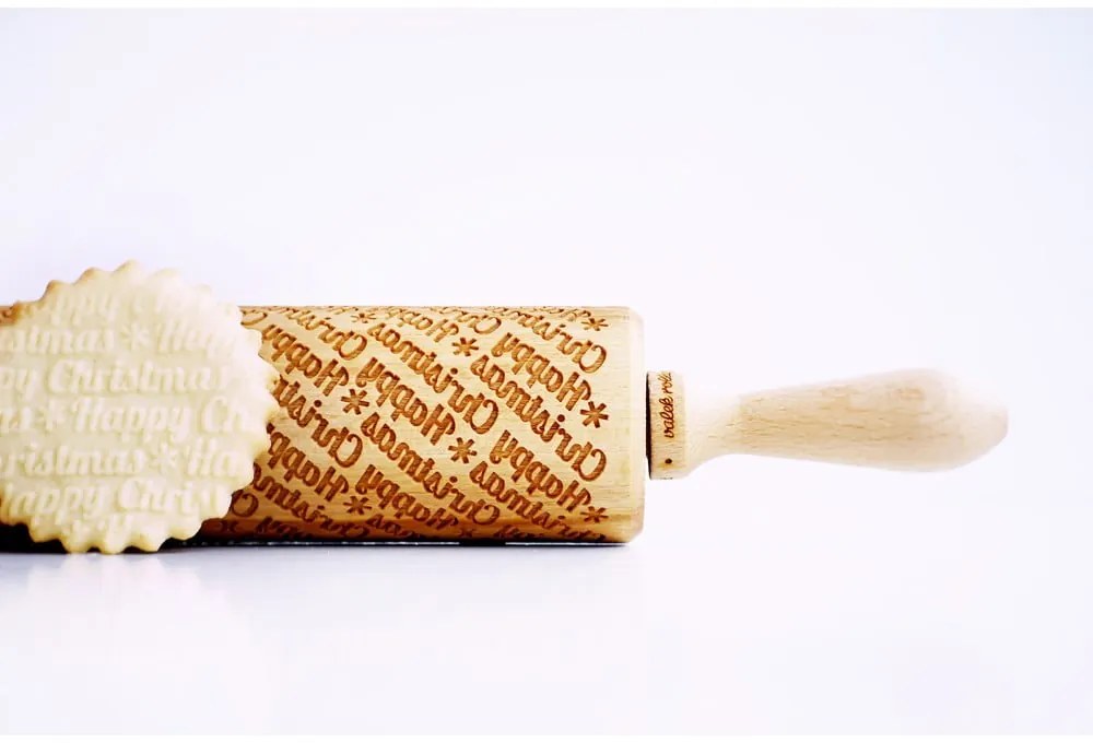 Drevený vianočný embosovaný valček na cesto Valek Happy Christmass