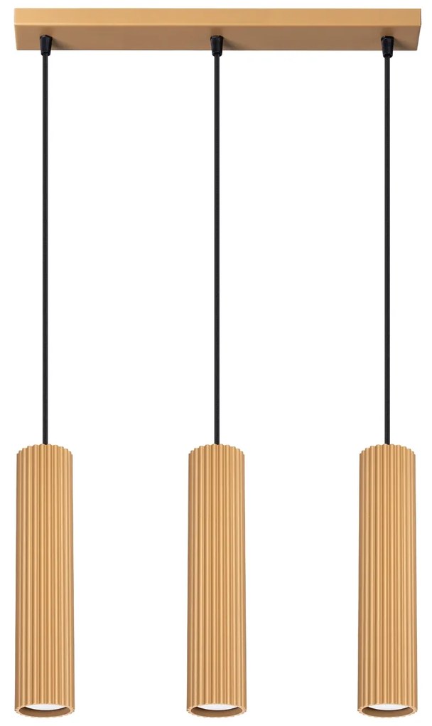 Závesné svietidlo Karbon, 3x zlaté kovové tienidlo