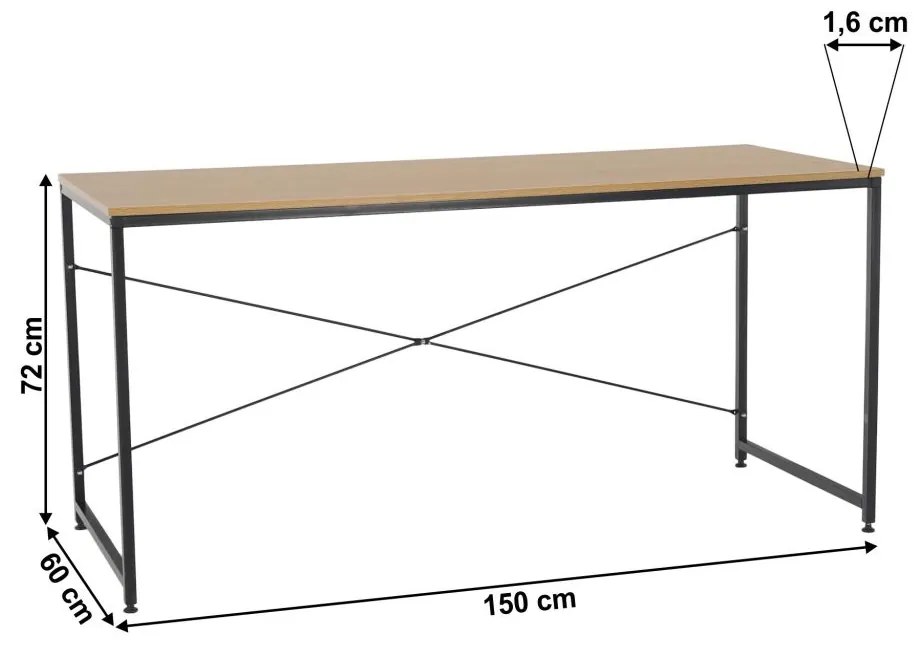 Tempo Kondela Písací stôl, dub/čierna, 150x60 cm, MELLORA