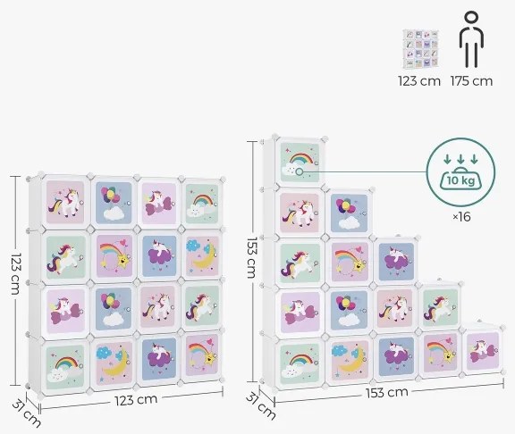 Detská modulárna skrinka s farebnými úložnými boxmi ANET