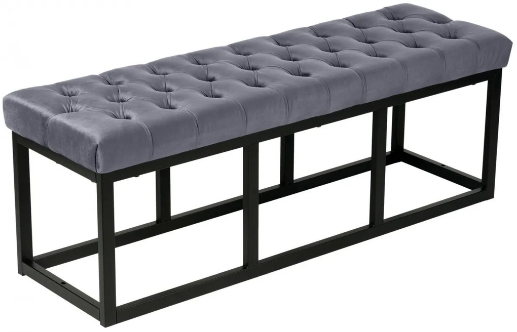 Lavica Polson - zamat, čierny rám 120 cm - Sivá