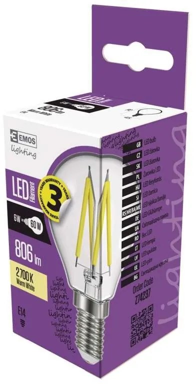 Emos LED žiarovka Filament Mini Globe 6W E14 teplá biela Z74237