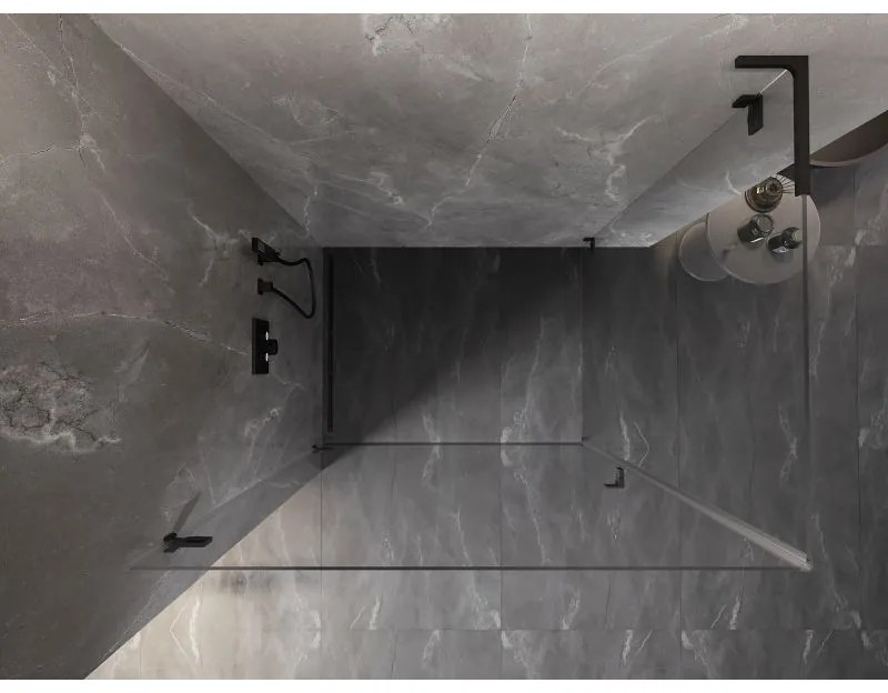 Mexen Lunar-B L, 1-krídlový sprchový kút, ľavý, 80 x 70 cm, 8mm číre sklo, čierny profil, 832L-080-070-70-00-L