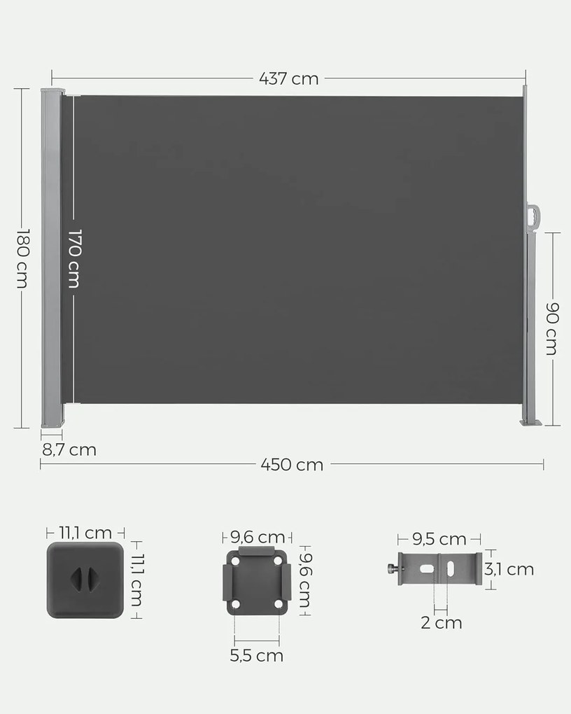 Bočná markíza Orrine 180x450 cm antracit