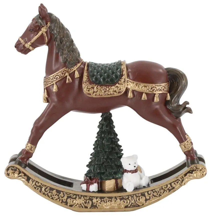 Višňovo-zelený antik hojdací koník Noël - 14*3,5*14 cm