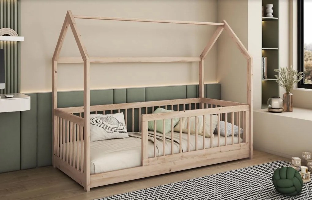 Detská domčeková posteľ z masívu borovice GRÉTA - 180x80 cm - prírodná borovica