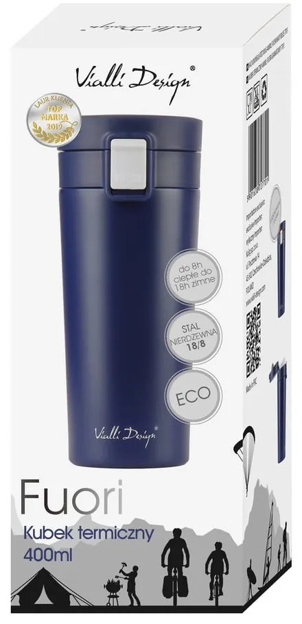Tmavomodrý cestovný termohrnček Vialli Design Fuori, 400 ml