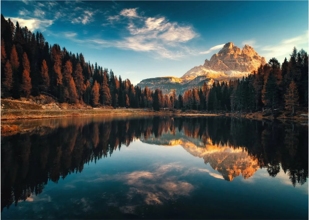 Sklenený obraz - Alpy, Taliansko, Dolomity, Lago Antorno (70x50 cm)