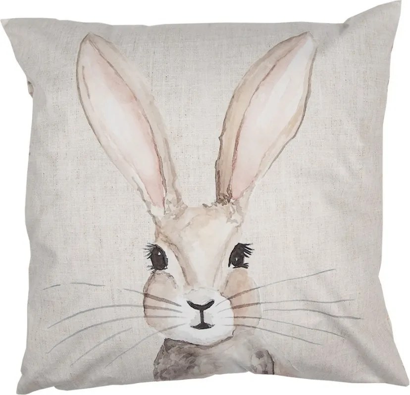 Béžová obliečka na vankúš s hlavou králika a kvetmi - 45*45cm