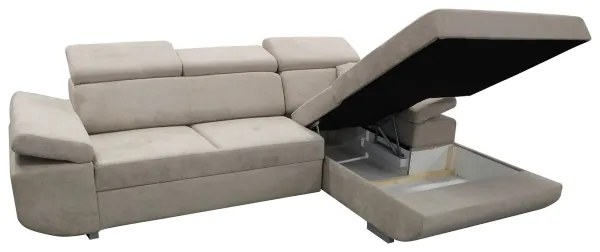 Rozkladacia rohová sedacia súprava s úložným priestorom do L CASTELO pravá sivá