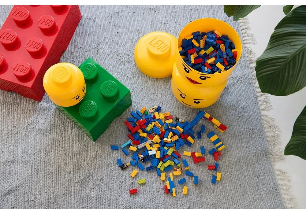 Žltá úložná škatuľa v tvare hlavy LEGO® whinky, 10,5 x 10,6 x 12 cm