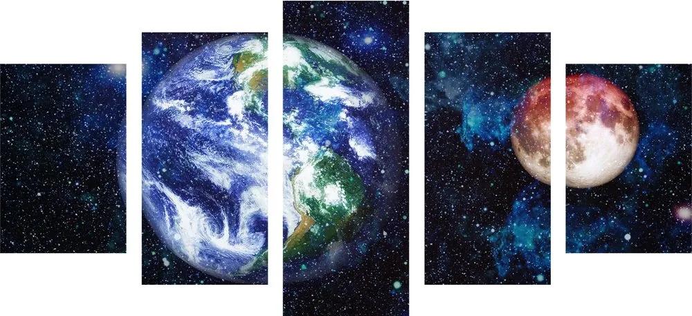 5-dielny obraz planéta Zem a červený Mesiac - 100x50